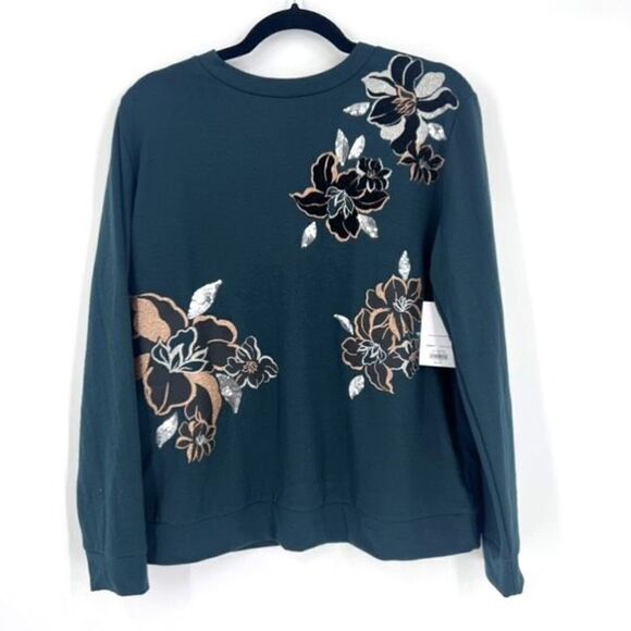 Apt. 9 Women's Crew Neck Pullover Embellished Sweater Forest Green Sz Medium NWT - Picture 1 of 9